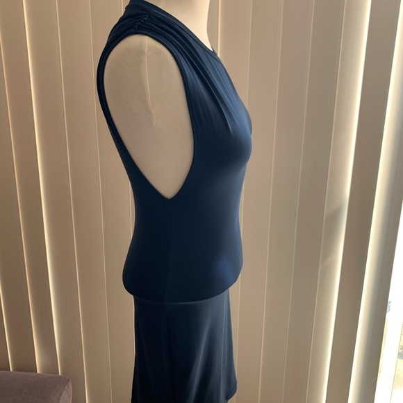 NAVY BLUE SILKY MIDI DRESS - Picture 2 of 3